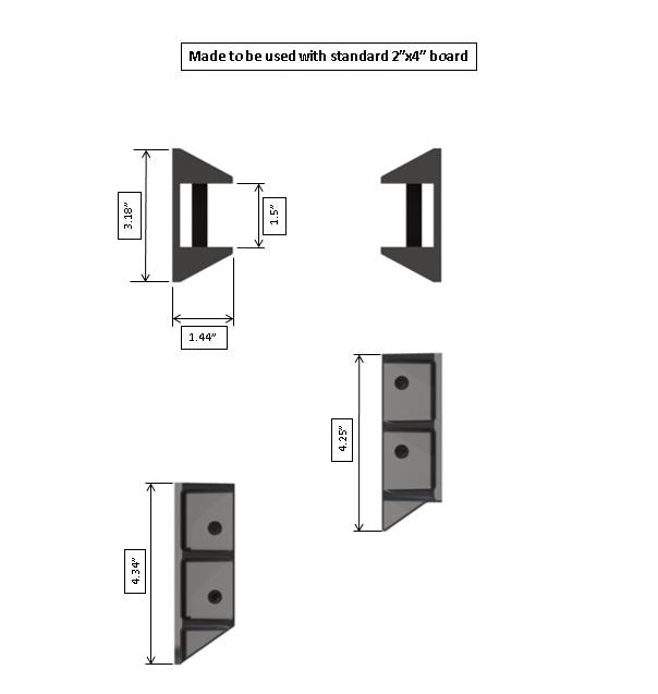 Sturdy Railing Hangers - fits Standard 2 X 4 Railings (Actual 1 ½” x 3 ½”), Reinforced Black Polypropylene (8 Pieces)