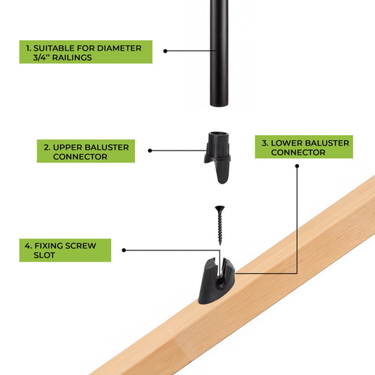 Connecteurs de balustrades à angle réglable FENCE & DECK RITE pour balustrades métalliques de 3/4 po, fabriqués en polypropylène noir Connecteur de balustrade de 3/4 po pour escaliers et terrasses Balustrade d'escalier durable et facile à installer (24)
