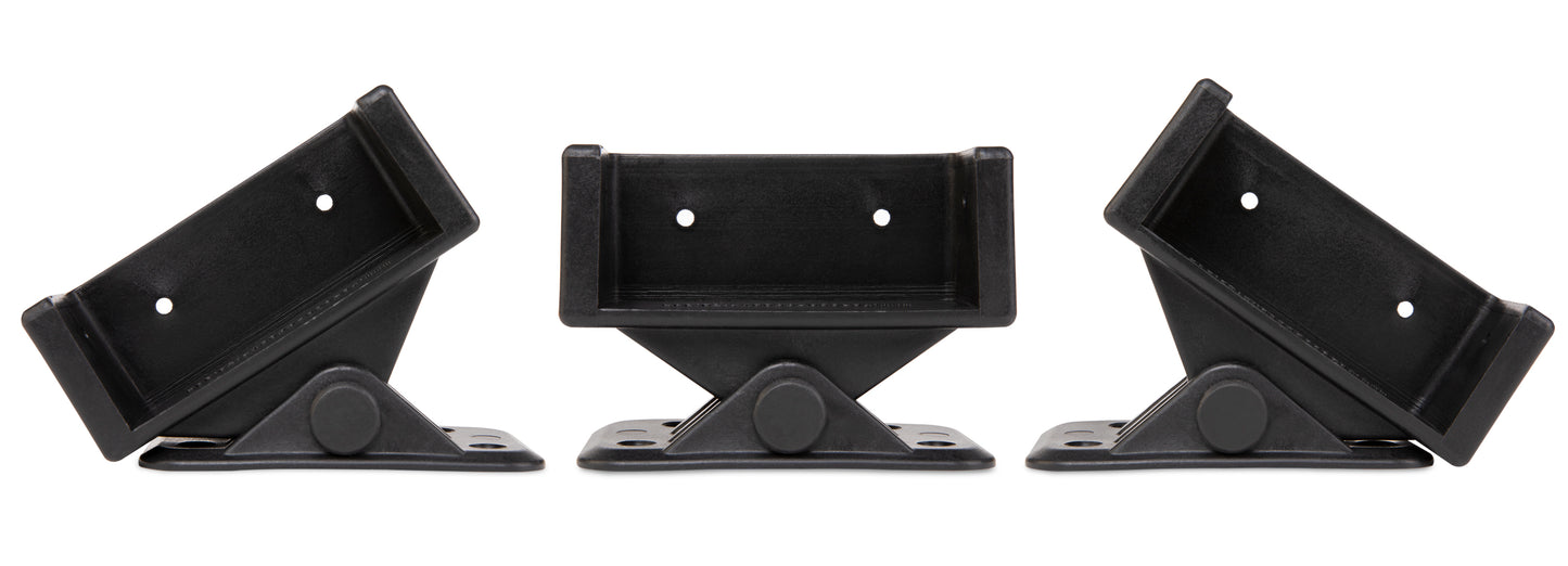 FENCE & DECK RITE Adjustable Fence Brackets, fits Standard 2x4 railings (Actual 1 ½” x 3 ½”) Adjustable up to 35 Degrees. Reinforced Black Polypropylene. 4 Pack