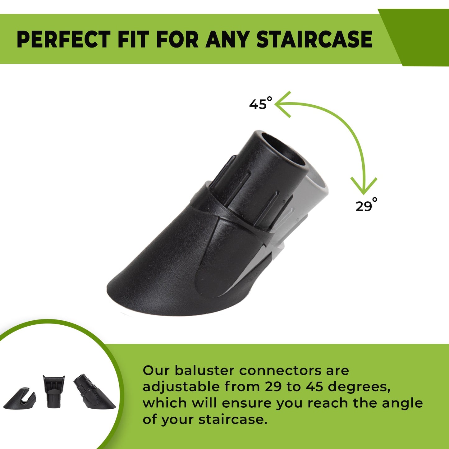 Connecteurs de balustrades à angle réglable FENCE & DECK RITE pour balustrades métalliques de 3/4 po, fabriqués en polypropylène noir Connecteur de balustrade de 3/4 po pour escaliers et terrasses Balustrade d'escalier durable et facile à installer (96)